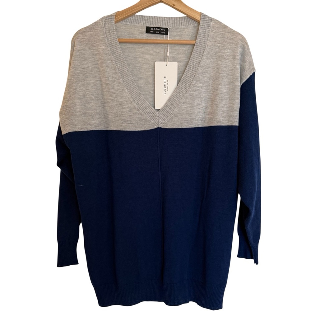 BloomChic Gray and Blue V-Neck